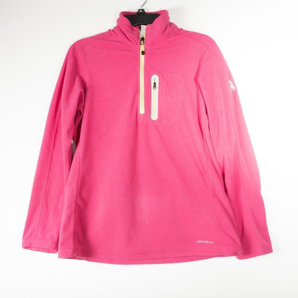 Women's comfy Eddie Bauer Pink Fleece Zip-up sweater with pocket size L